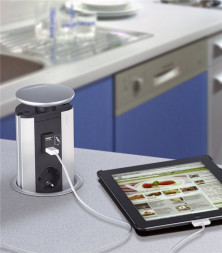 Зарядное устройство EVOline Port USB / Нержавеющая сталь / 2 выдвижных разъема / 2 порта USB